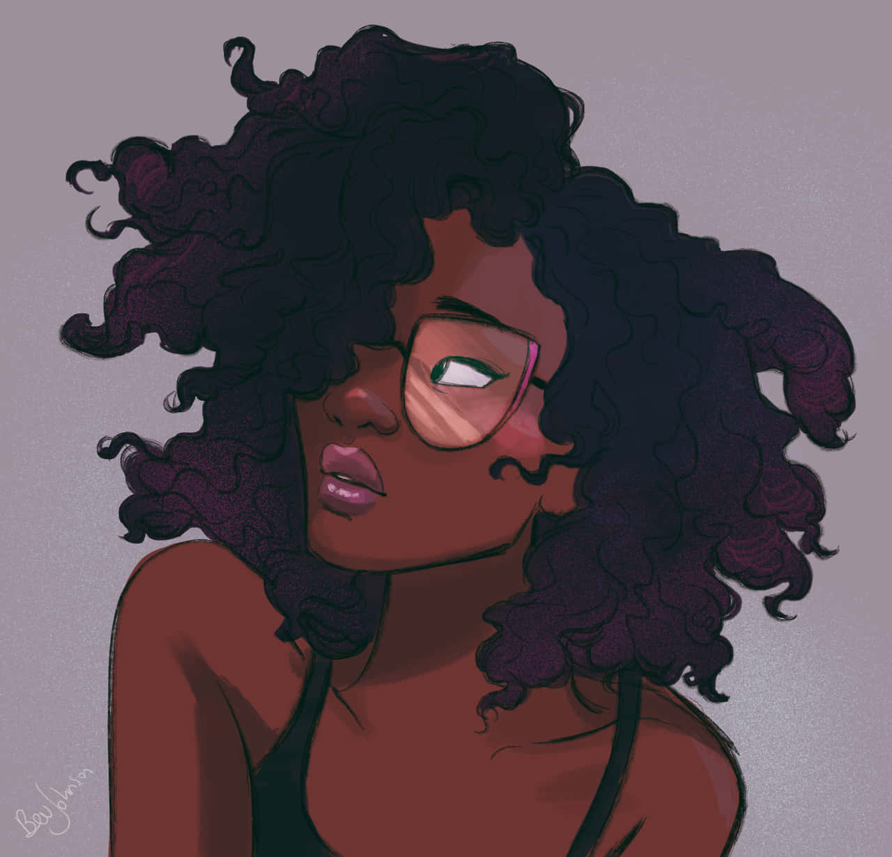 A Black Woman With Curly Hair And Glasses Wallpaper
