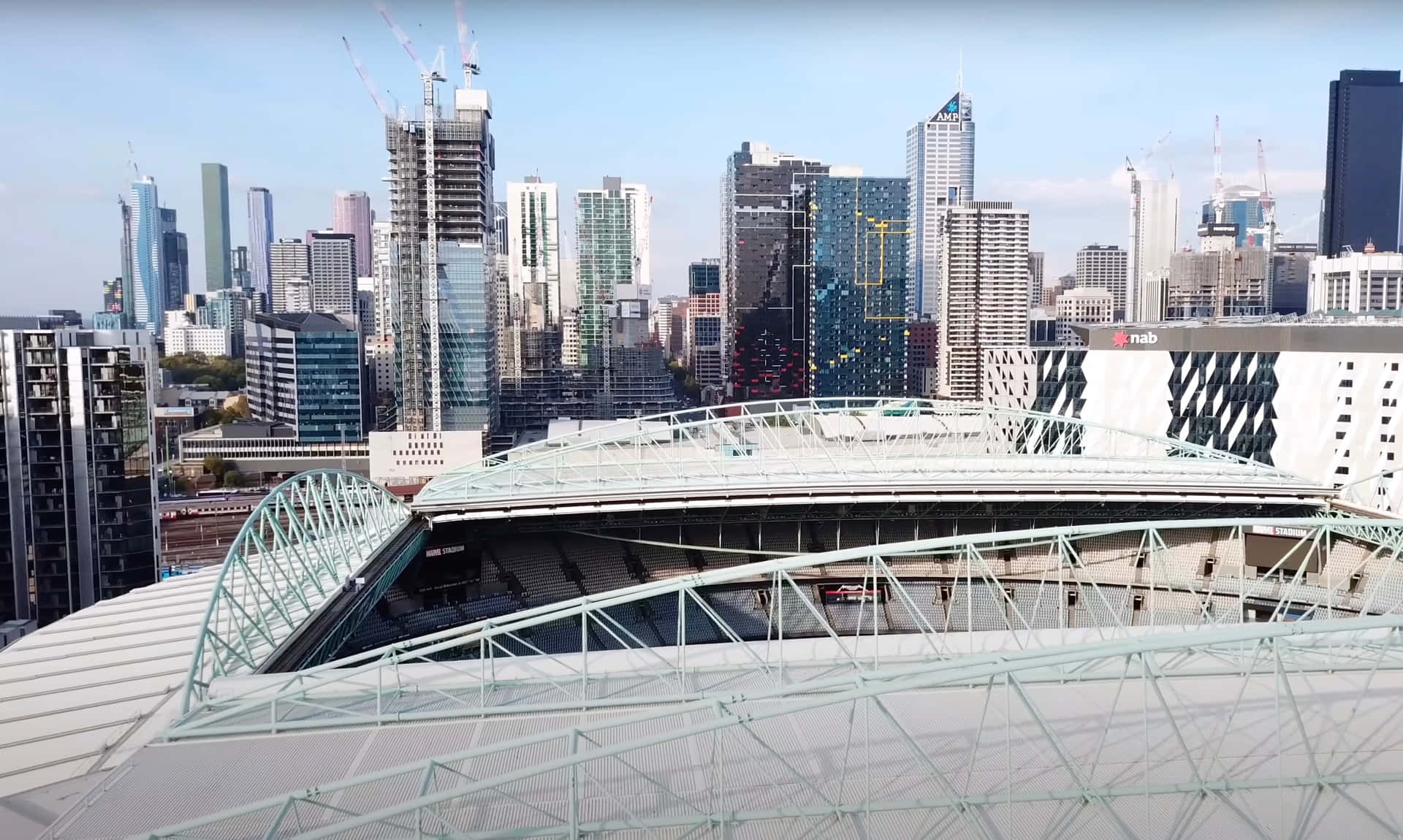 Melbourne Cricket Ground Met Stad Skyline Achtergrond