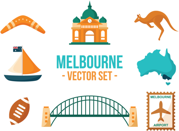 Melbourne Iconic Symbols Vector Set PNG