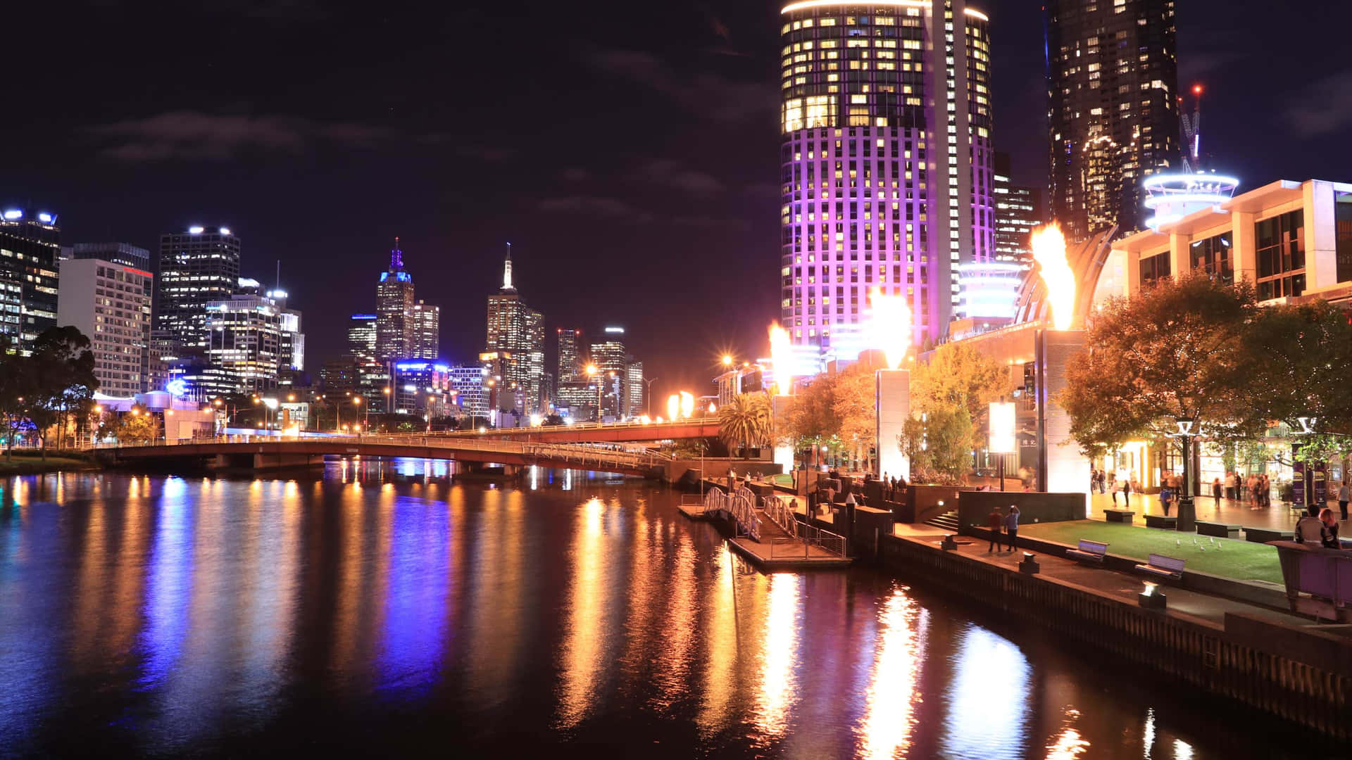 Melbourne South Wharf Nighttime Skyline Wallpaper