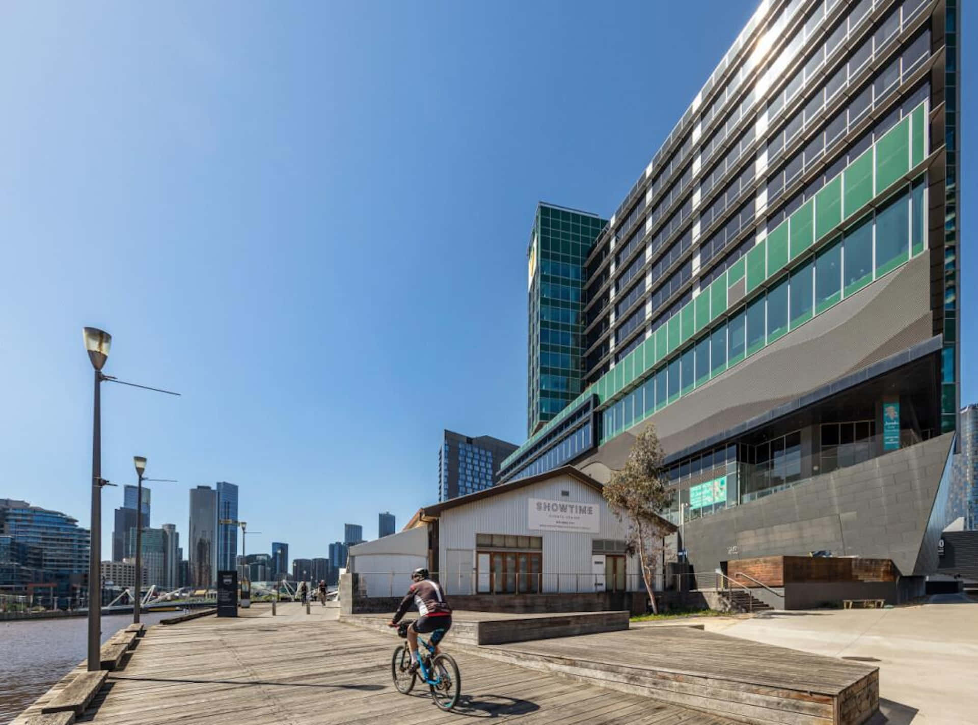 Melbourne South Wharf Promenade Cyclist Wallpaper