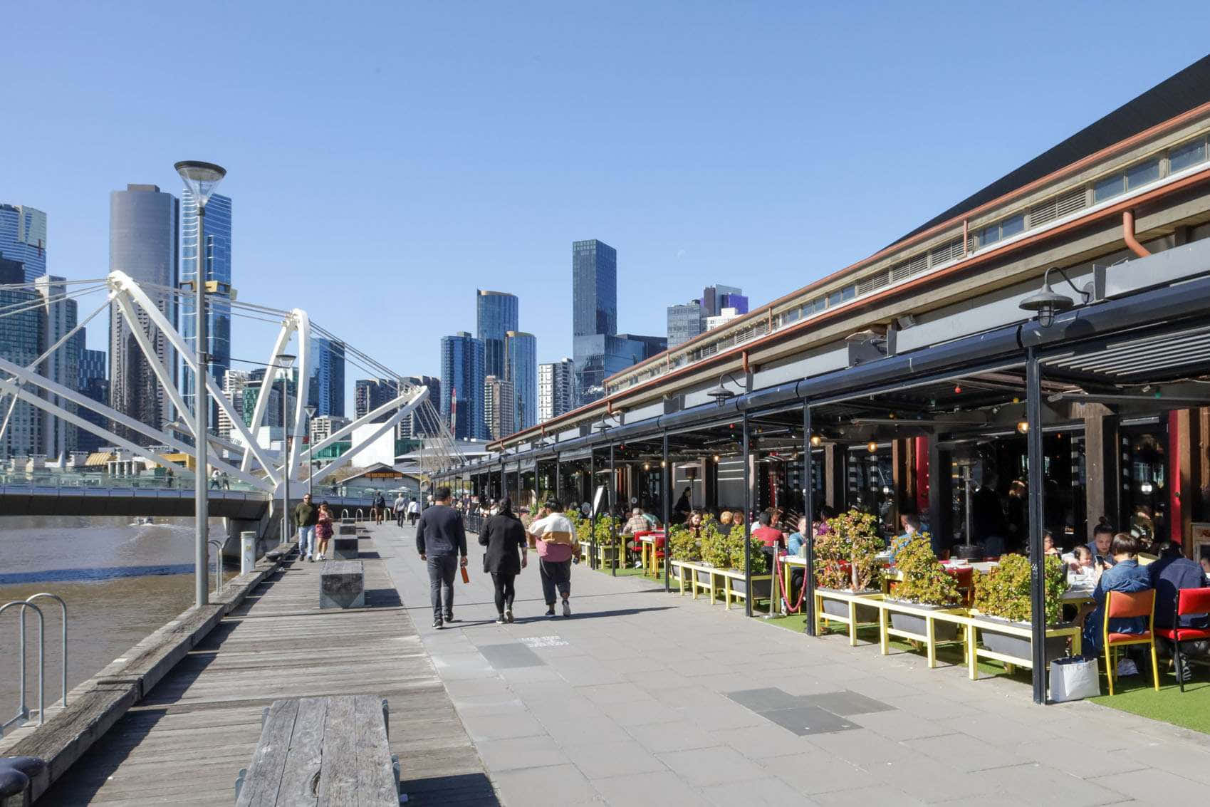 Melbournen South Wharf Promenade Ruokailu Ja Kaupunkimaisema Taustakuva