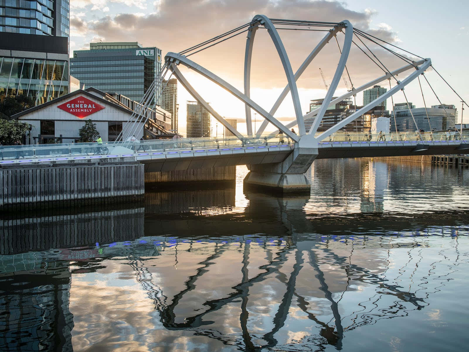 Melbourne South Wharf Seafarers Bridge Solnedgang Bakgrunnsbildet