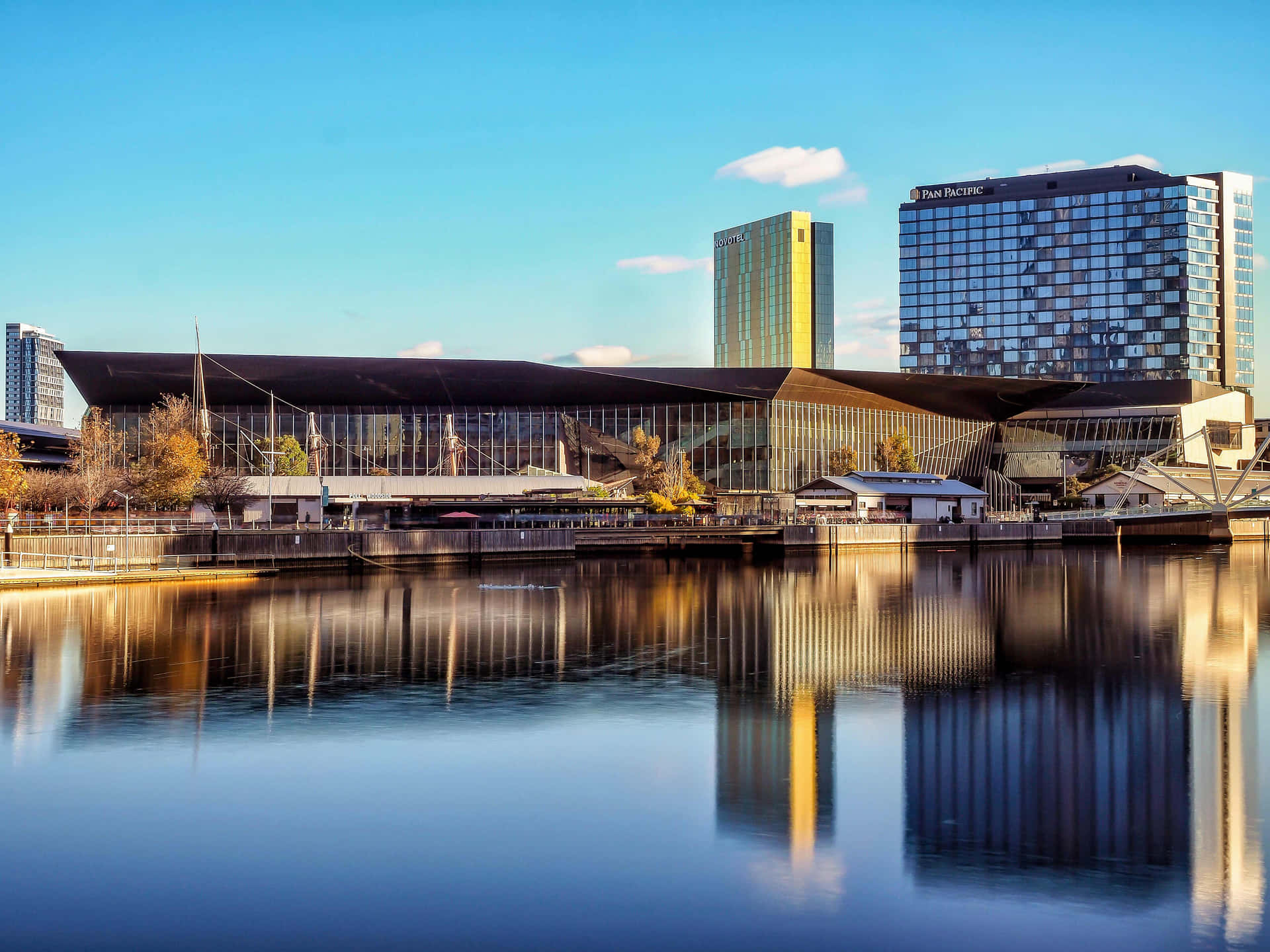 Melbourne South Wharf Skyline Refleksjon Bakgrunnsbildet