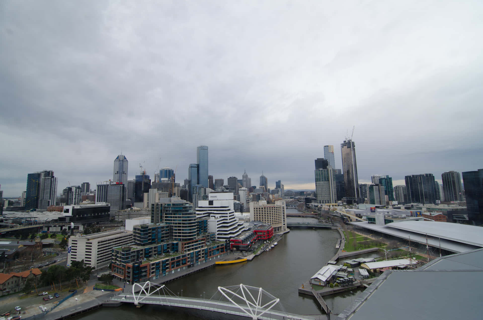 Melbourne South Wharf Skyline Utsikt Bakgrunnsbildet