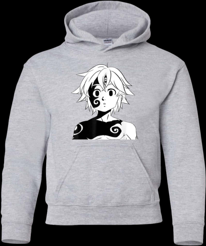 Meliodas Printed Grey Hoodie PNG