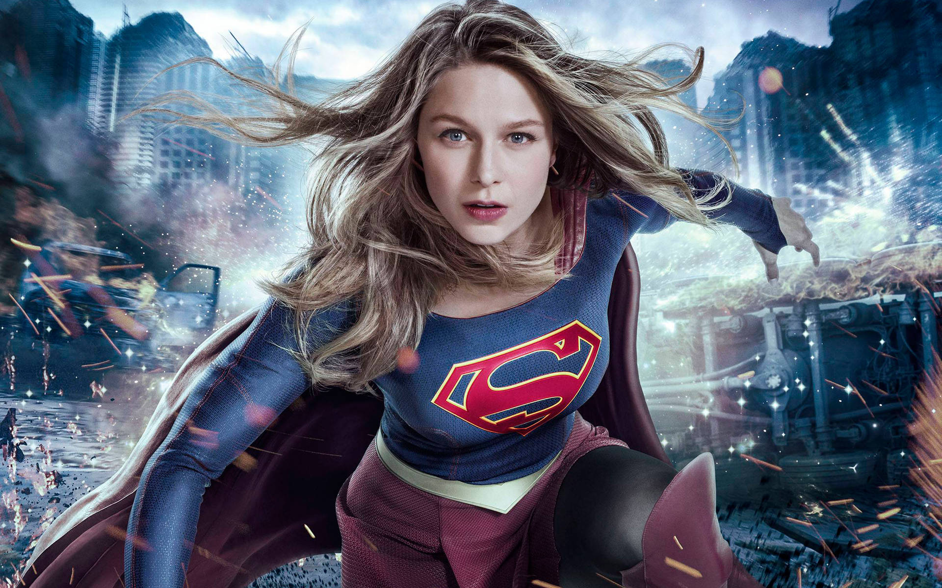 Melissa Benoist Supergirl skyline skræddersyet tapet Wallpaper