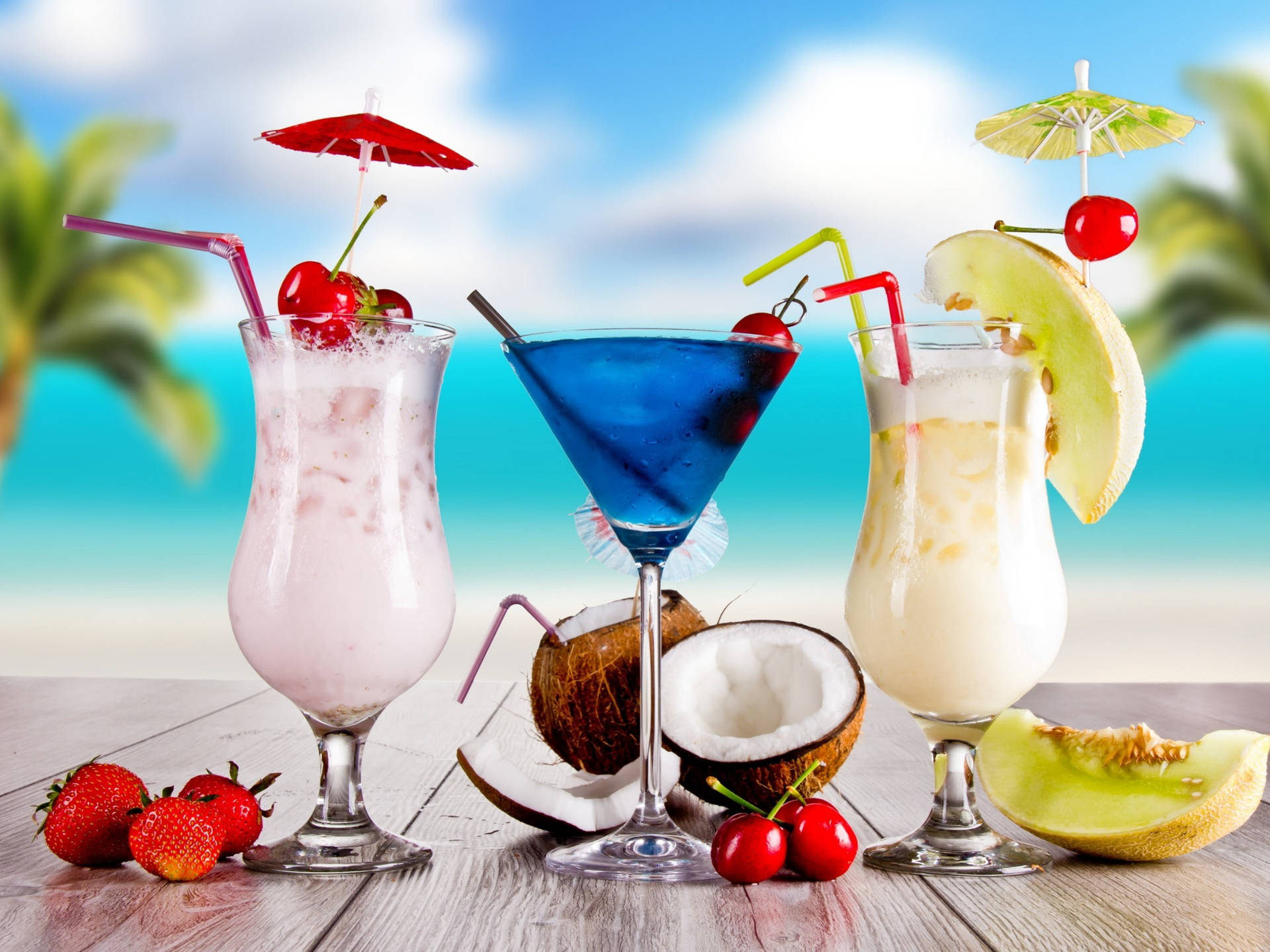Melon, Berry, Blue Curacao Tropical Drinks Wallpaper