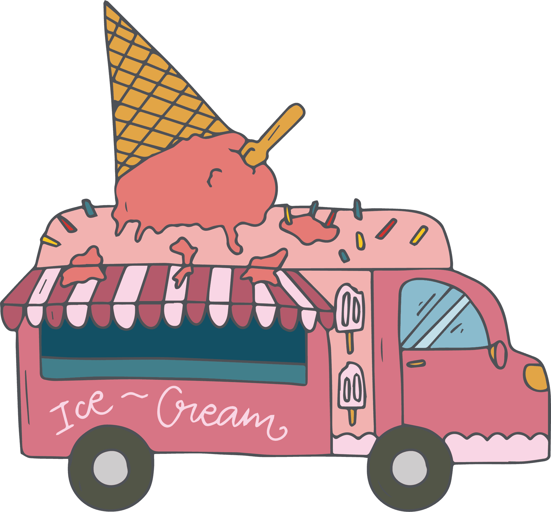 Melting Ice Cream Truck Illustration PNG
