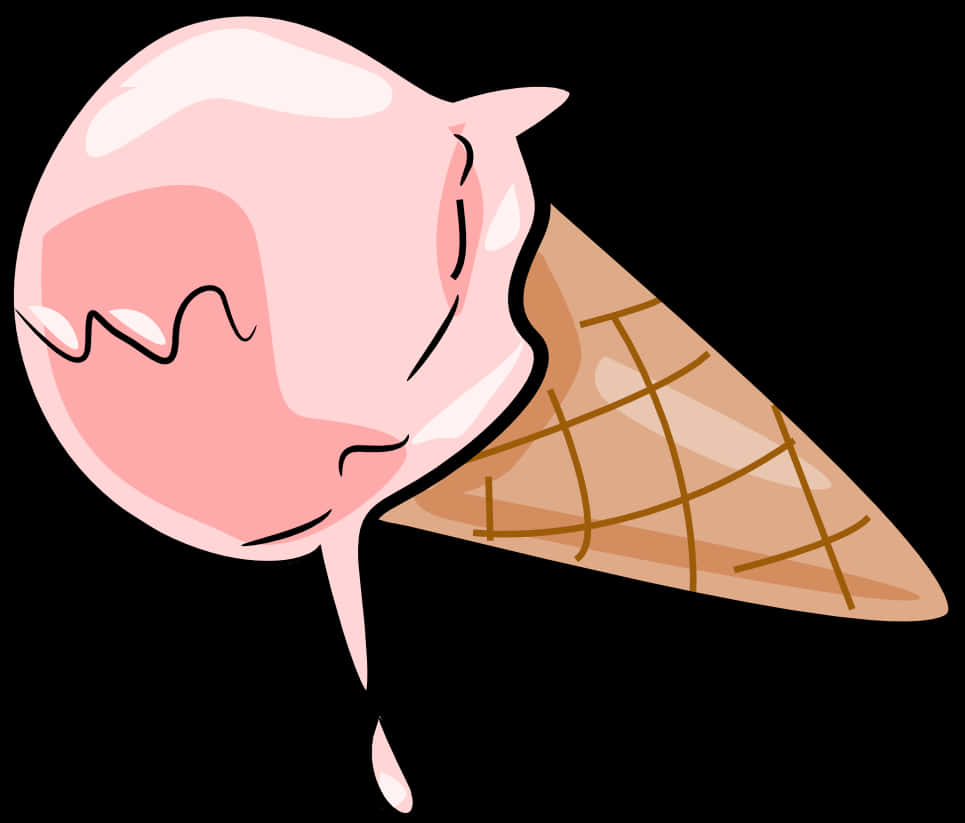 Melting Pink Ice Cream Cone PNG