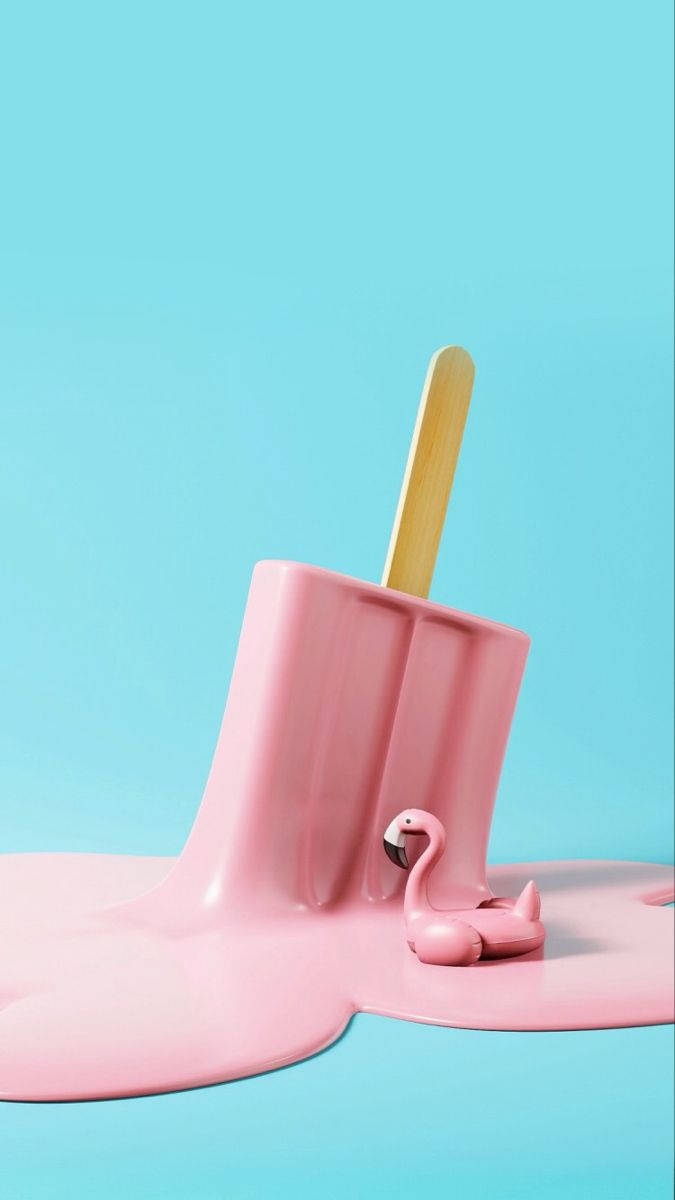 Melting Pink Popsicle On Blue Wallpaper