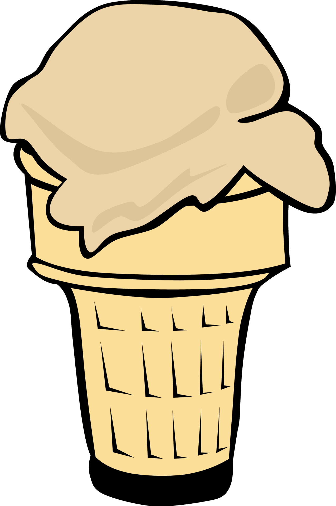 Melting Vanilla Ice Cream Cone Illustration PNG