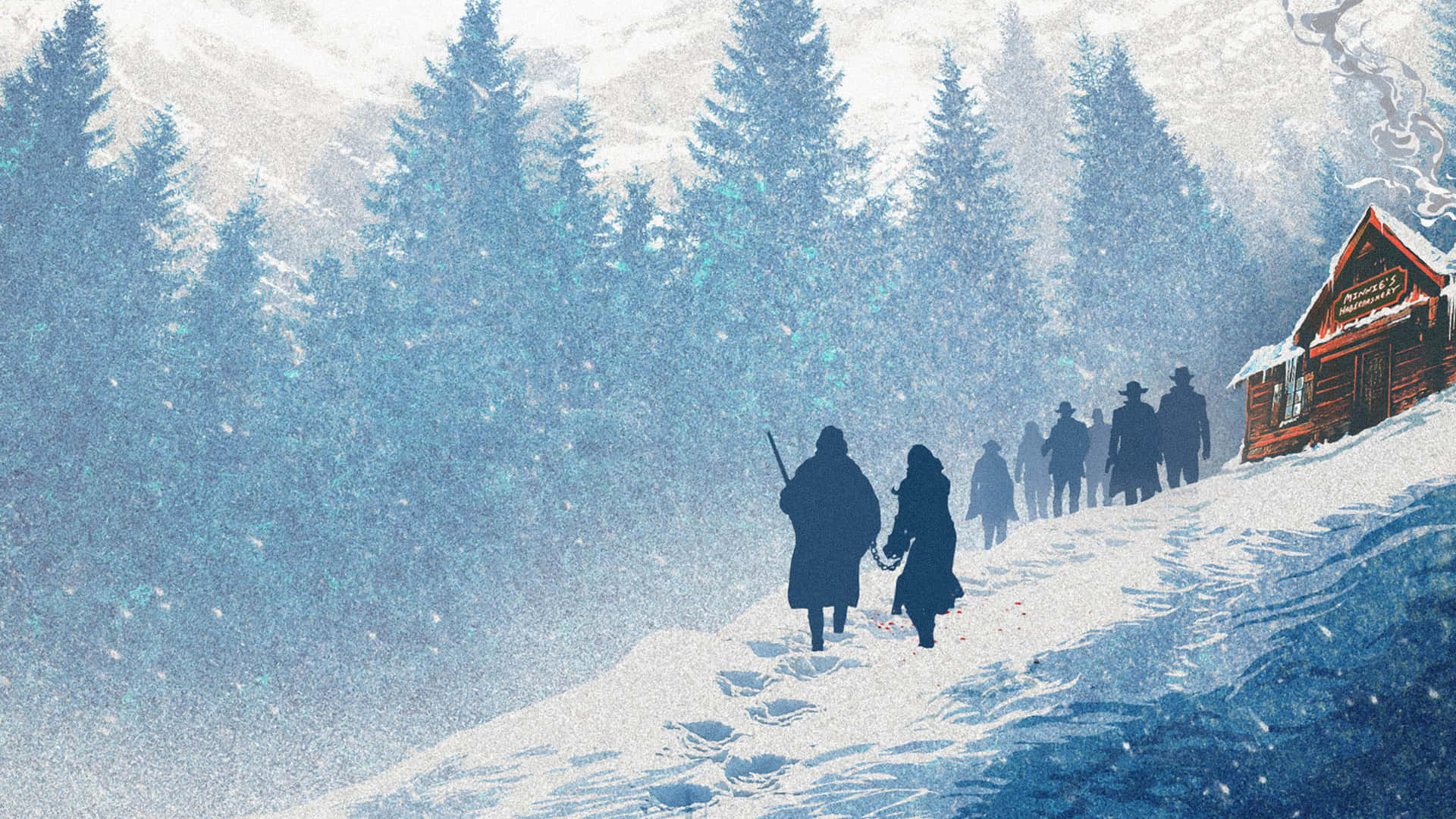Members Of 'the Hateful Eight' In A Snowy Landscape Wallpaper