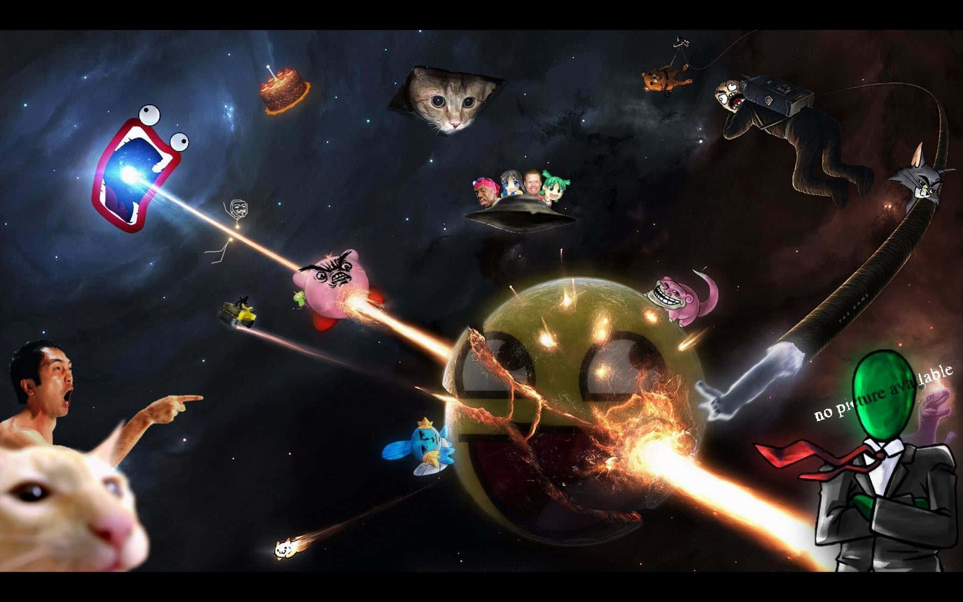 A Cat Is Flying In Space With A Cat In A Suit