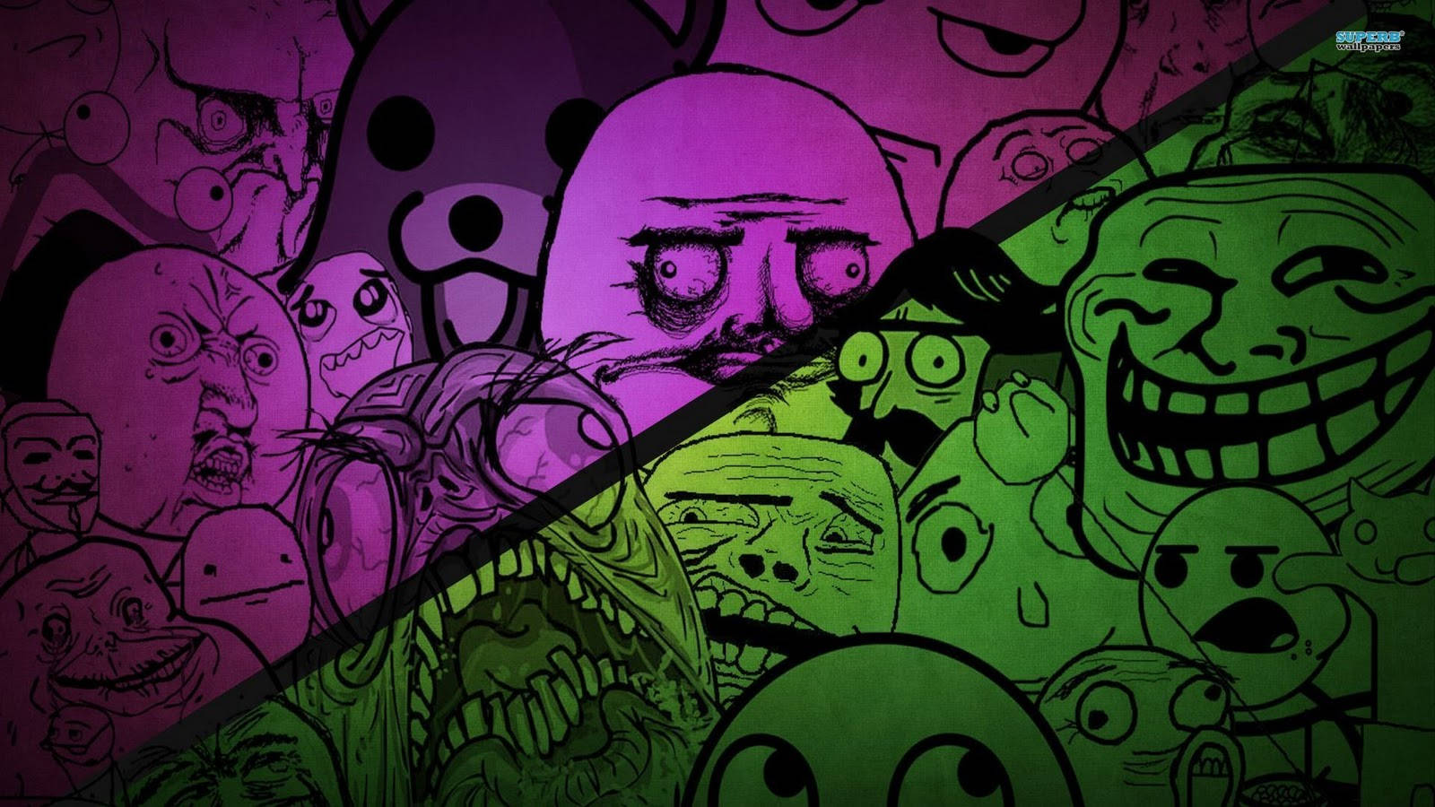 Meme Faces In Purple And Green Wallpaper