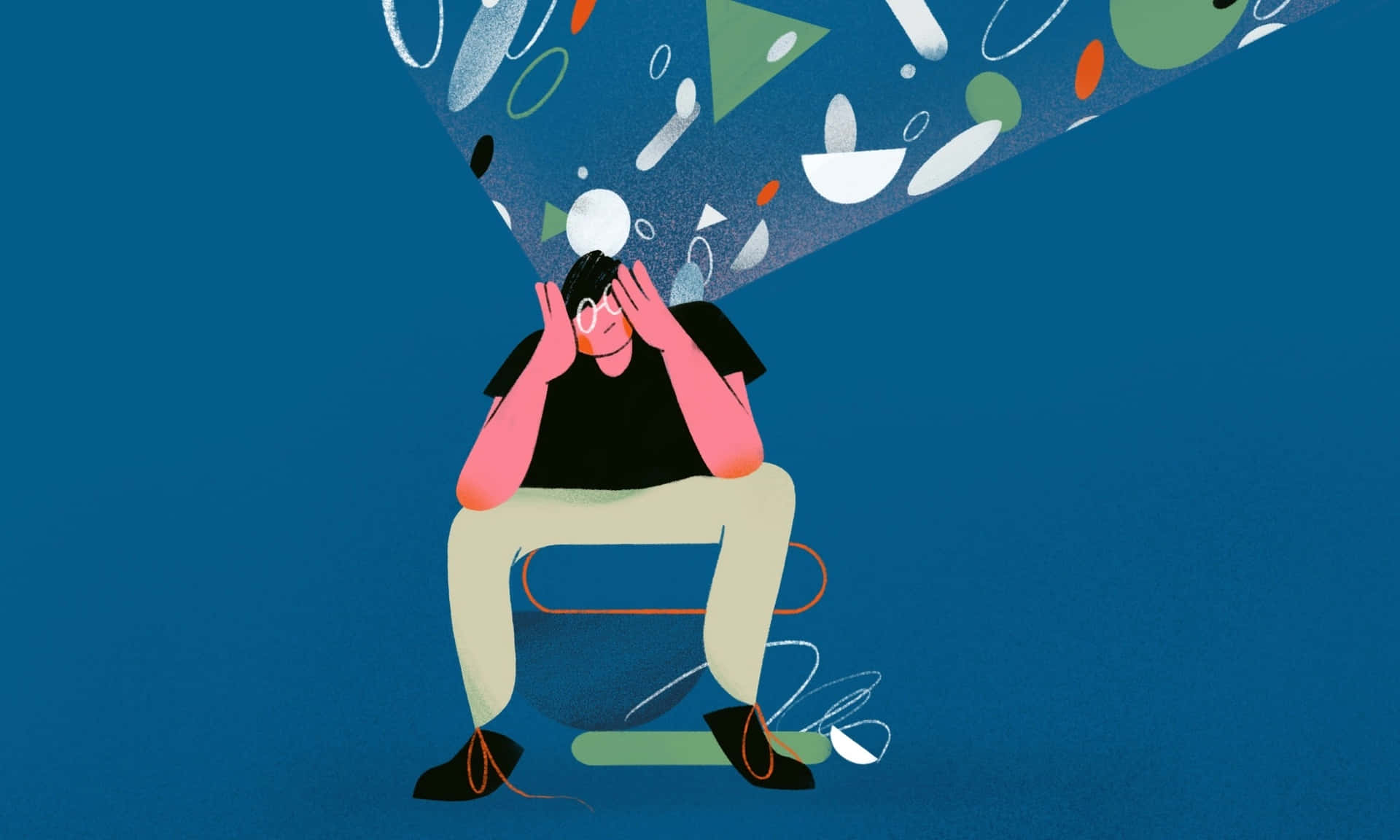 Illustration Of A Man Sitting On A Chair With A Head Full Of Objects