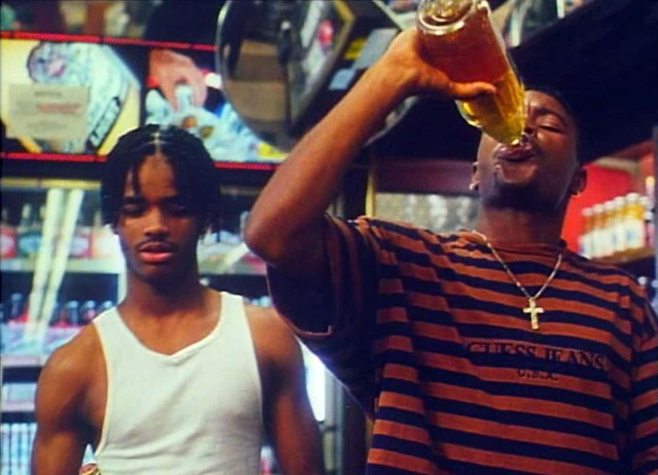 Menace II Society Drinking Alcohol Caine And O-Dog Wallpaper