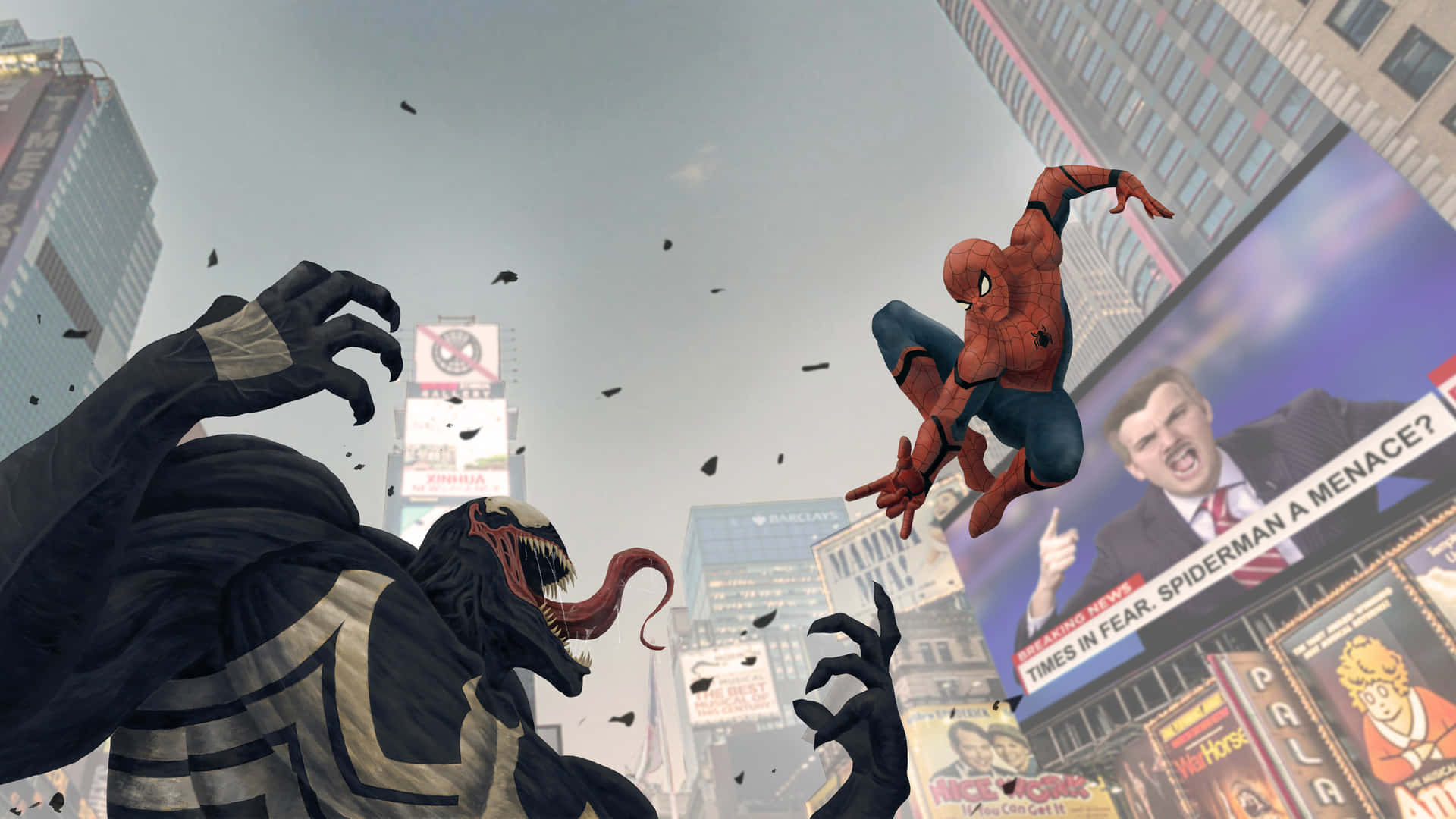 Menacing Venom Against Spider-man Wallpaper