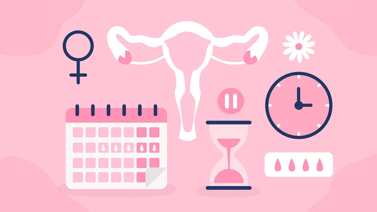 Menopause og Tids Symboler Hvid Baggrund: En baggrund af hvid med menopause og tidens symboler. Wallpaper