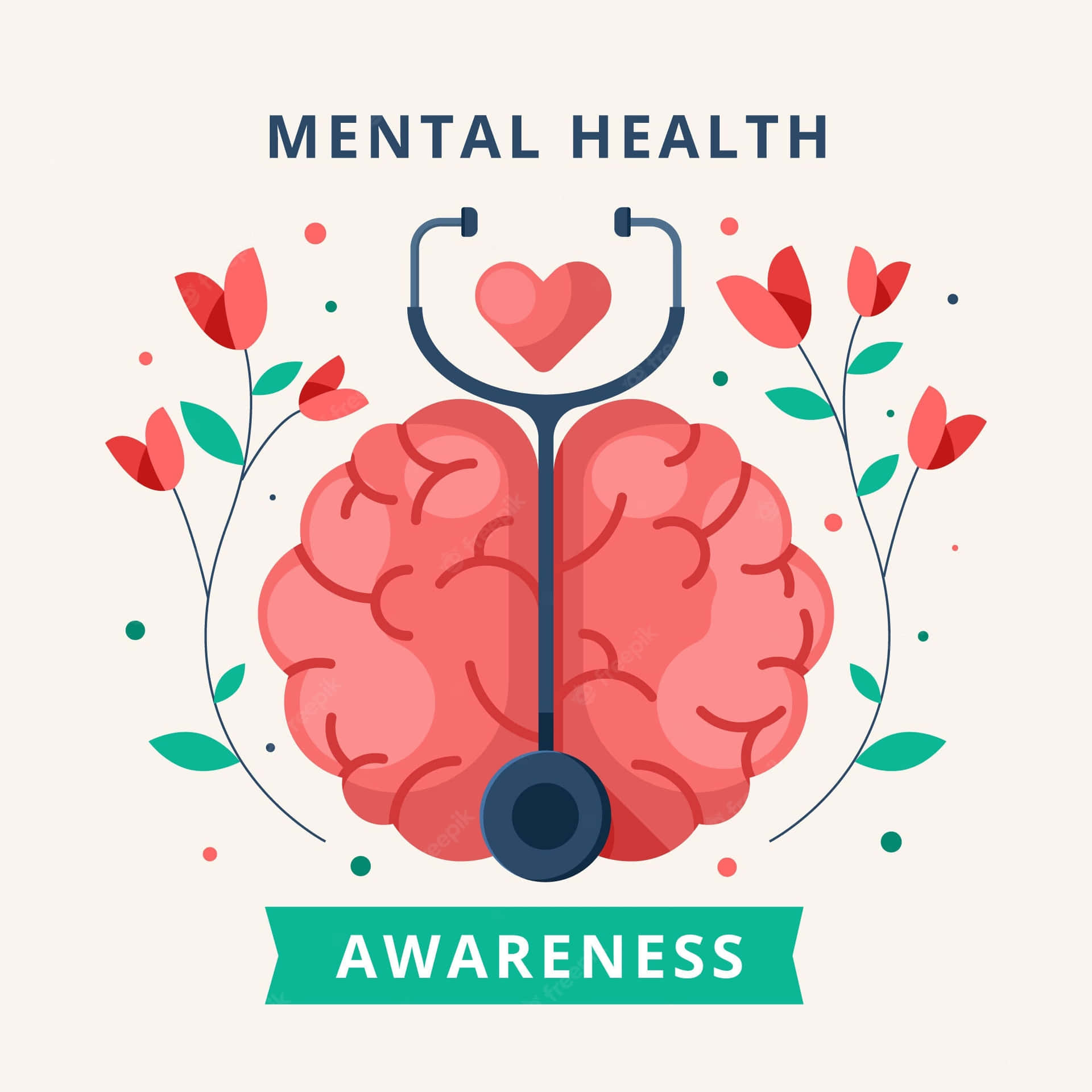 Mental Health Awareness With A Brain And A Stethoscope