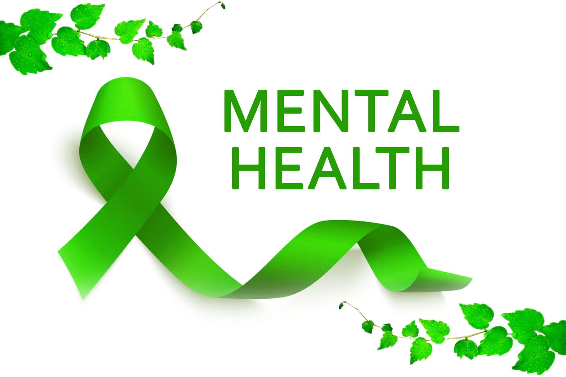 Green Ribbon With The Word Mental Health