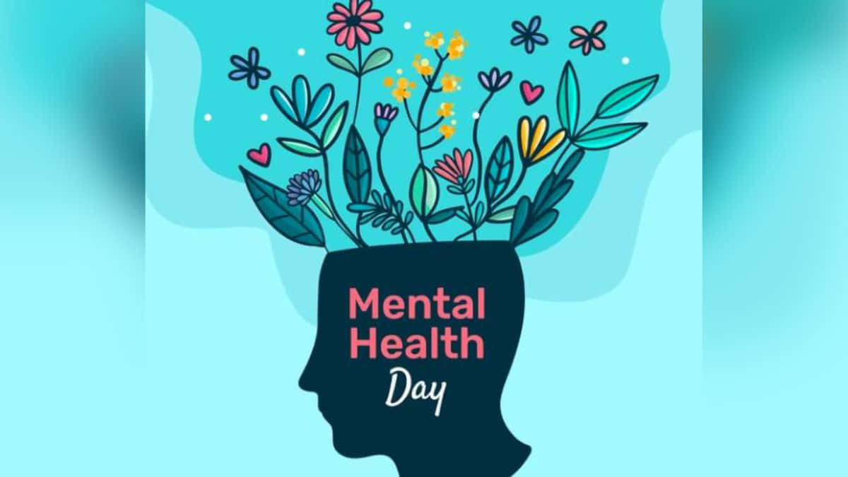 Mental Health Day Poster With Flowers In The Head