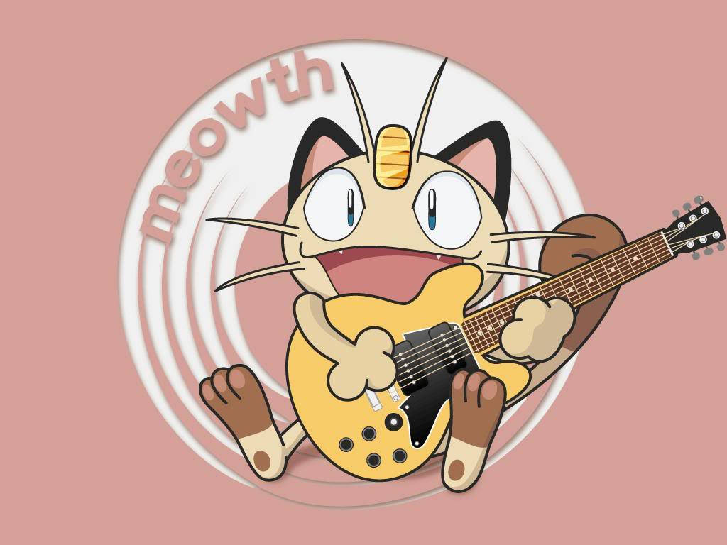Caption: Talented Meowth Strumming Guitar Joyfully Wallpaper
