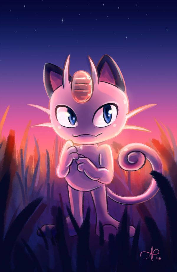 Meowth Standing In The Grass Wallpaper