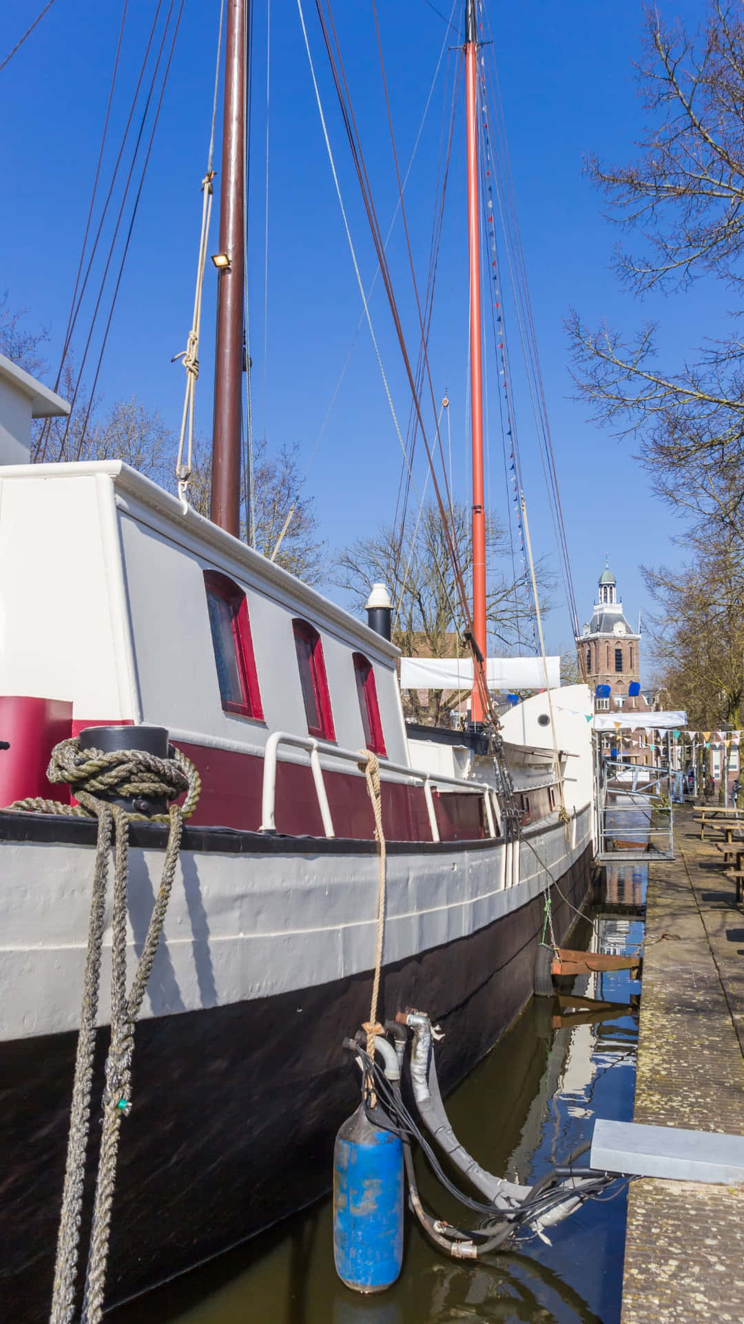 Meppel Canal Sailboatand Tower Wallpaper