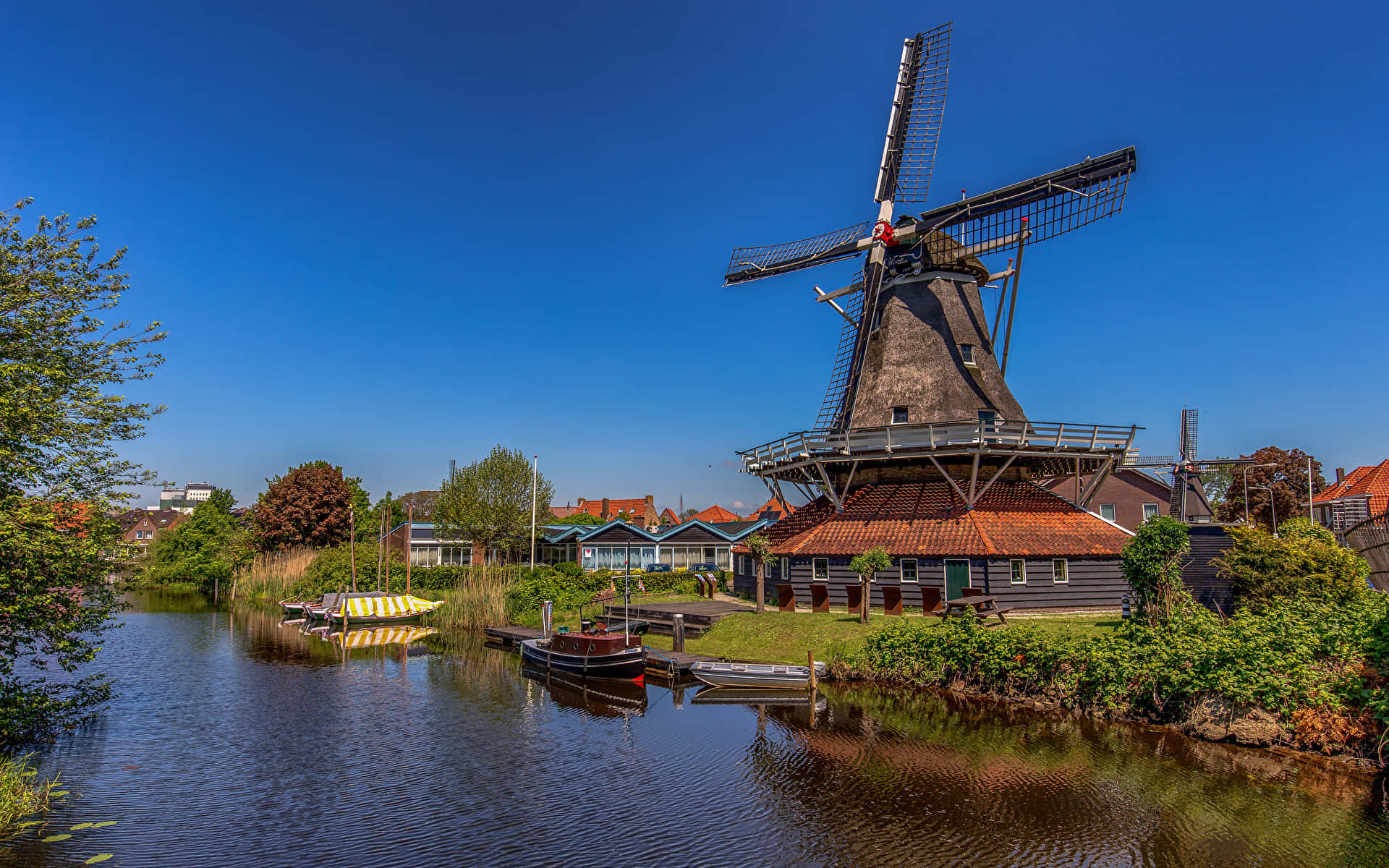 Meppel Windmill By The Water Wallpaper