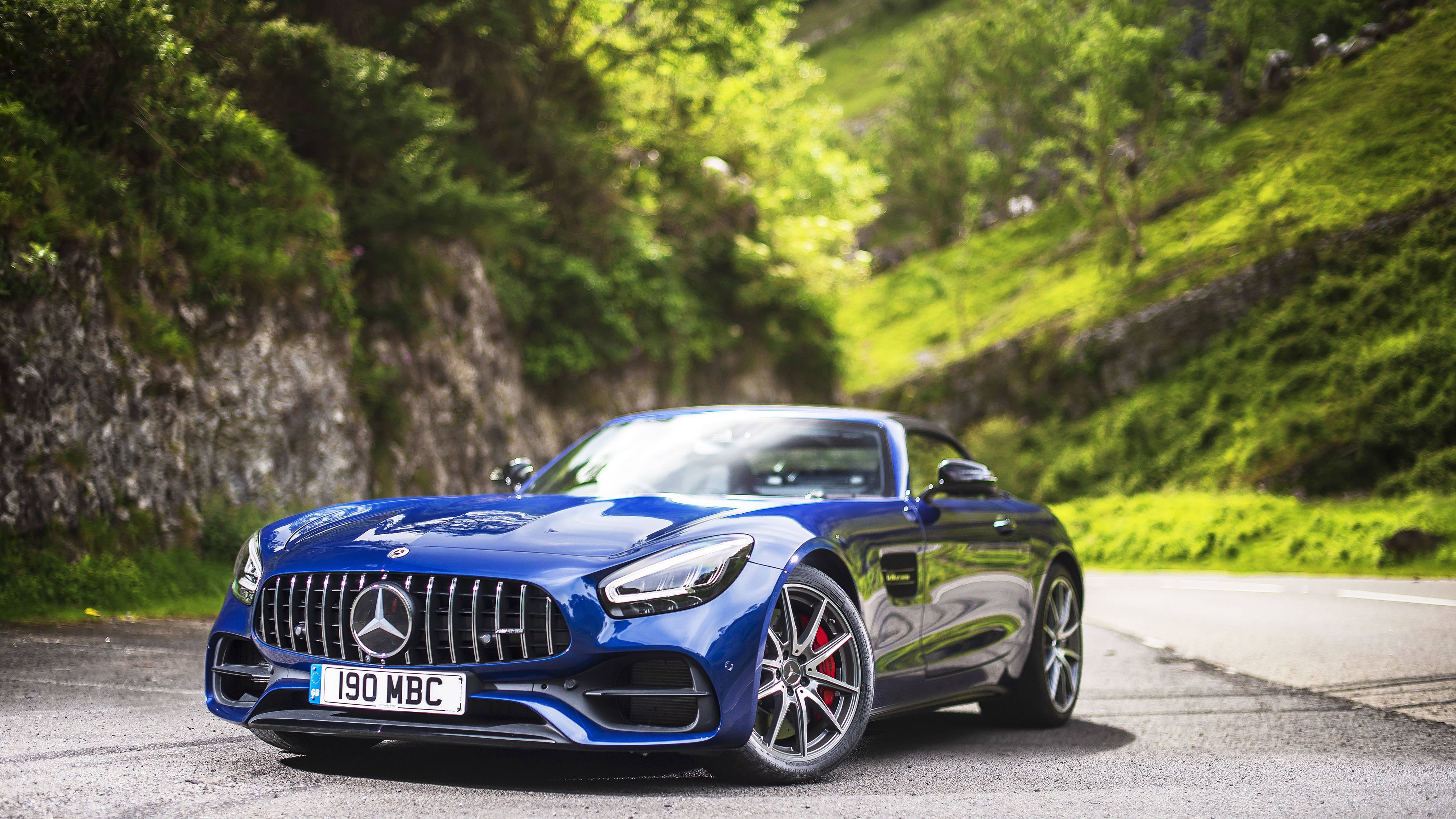 Mercedes AMG 4K Blue Aesthetic Car With Greenery Wallpaper