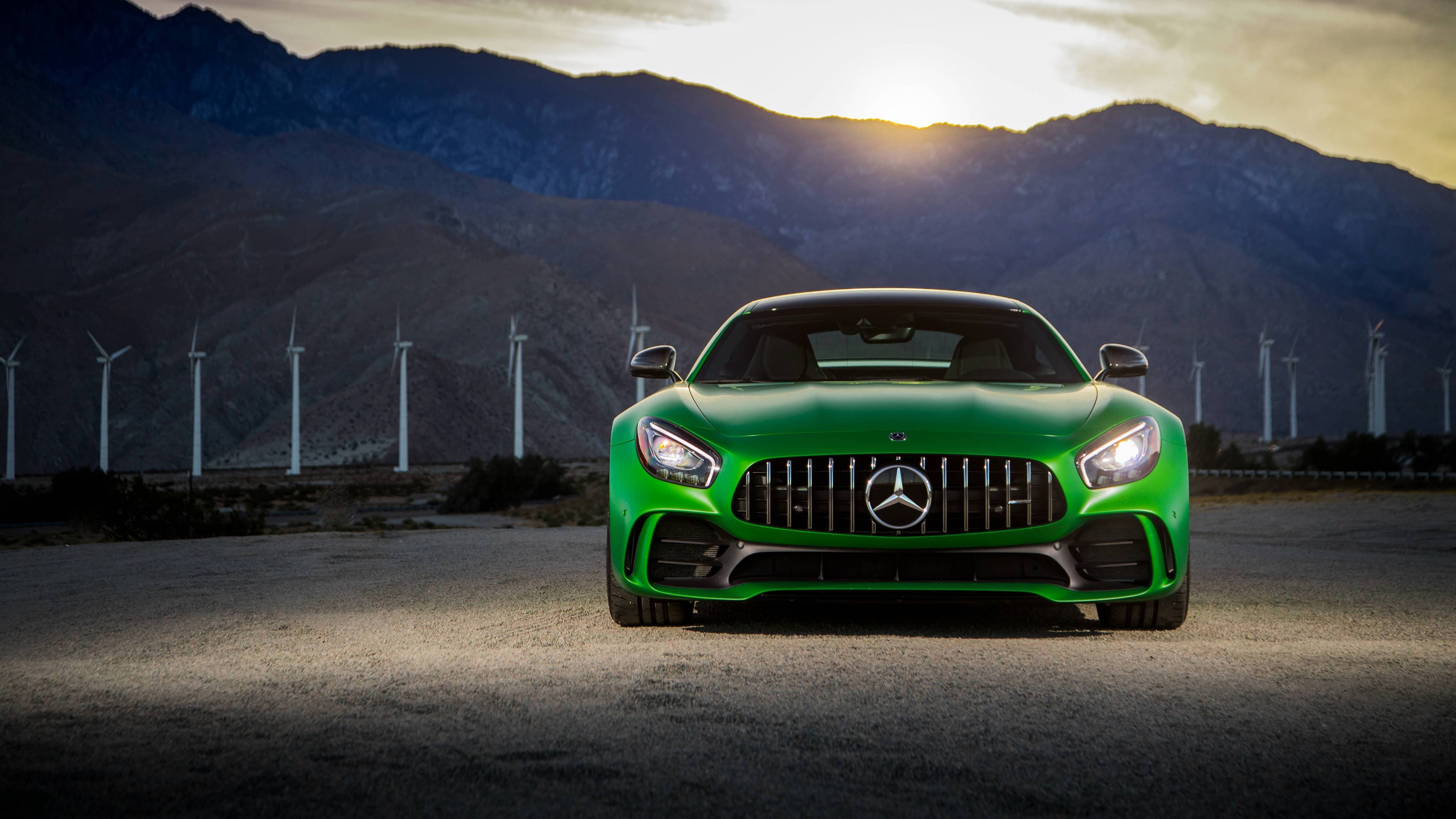 Mercedes Amg 4k Green Car With Mountain Wallpaper
