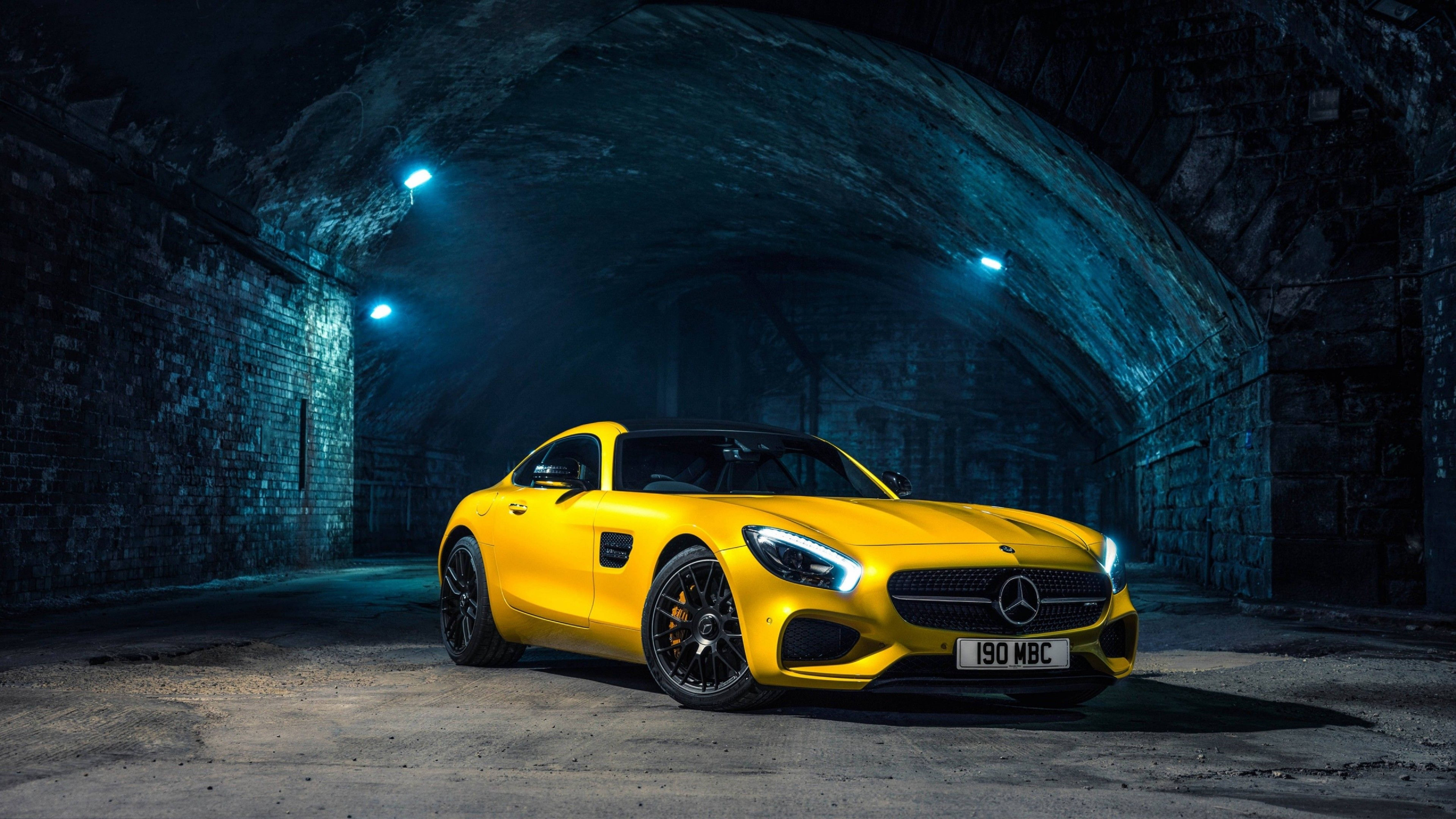 Mercedes Amg 4k Yellow Car In Tunnel Background