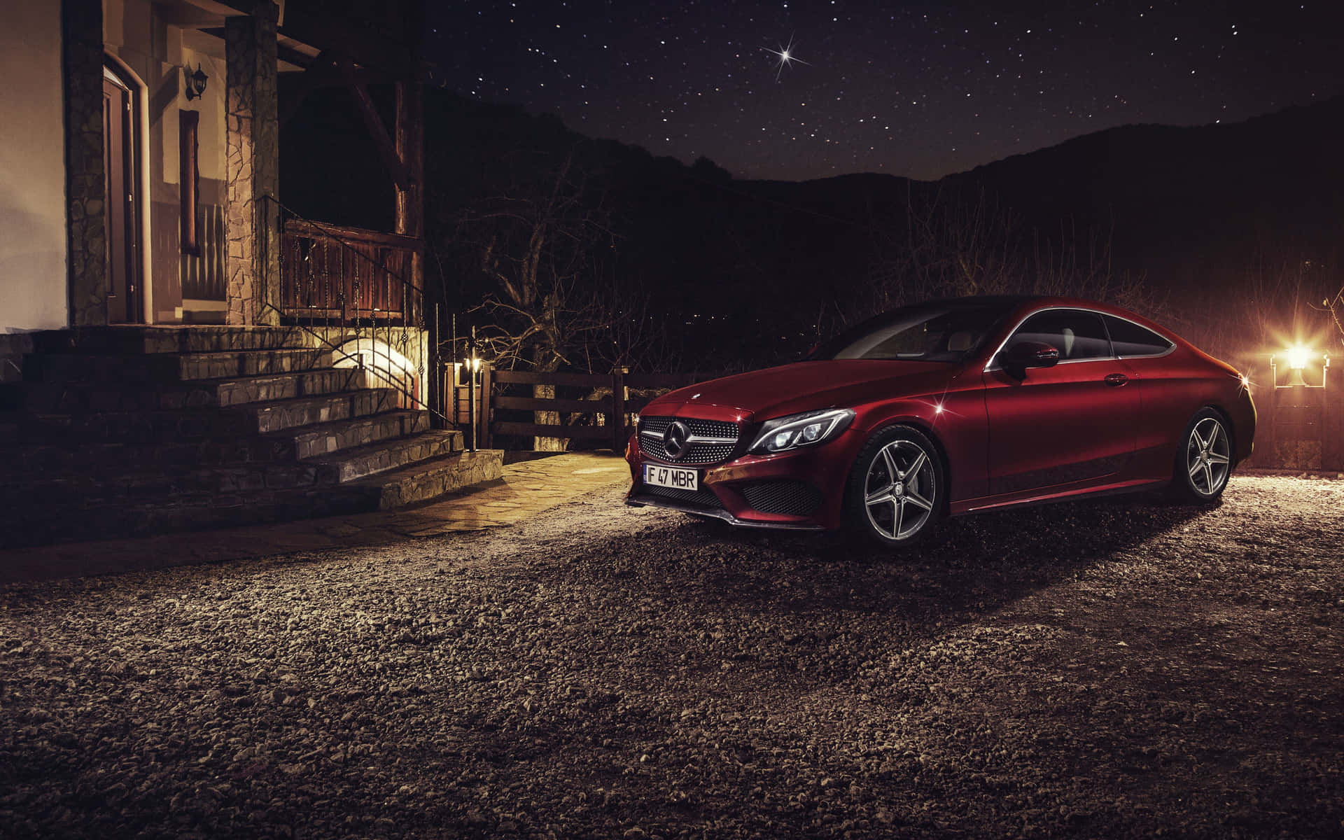 Mercedes Benz C Klasse Coupe Nacht Scène Achtergrond