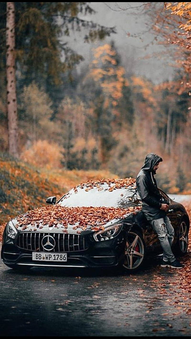 Mercedes Benz Car Covered In Leaves Wallpaper