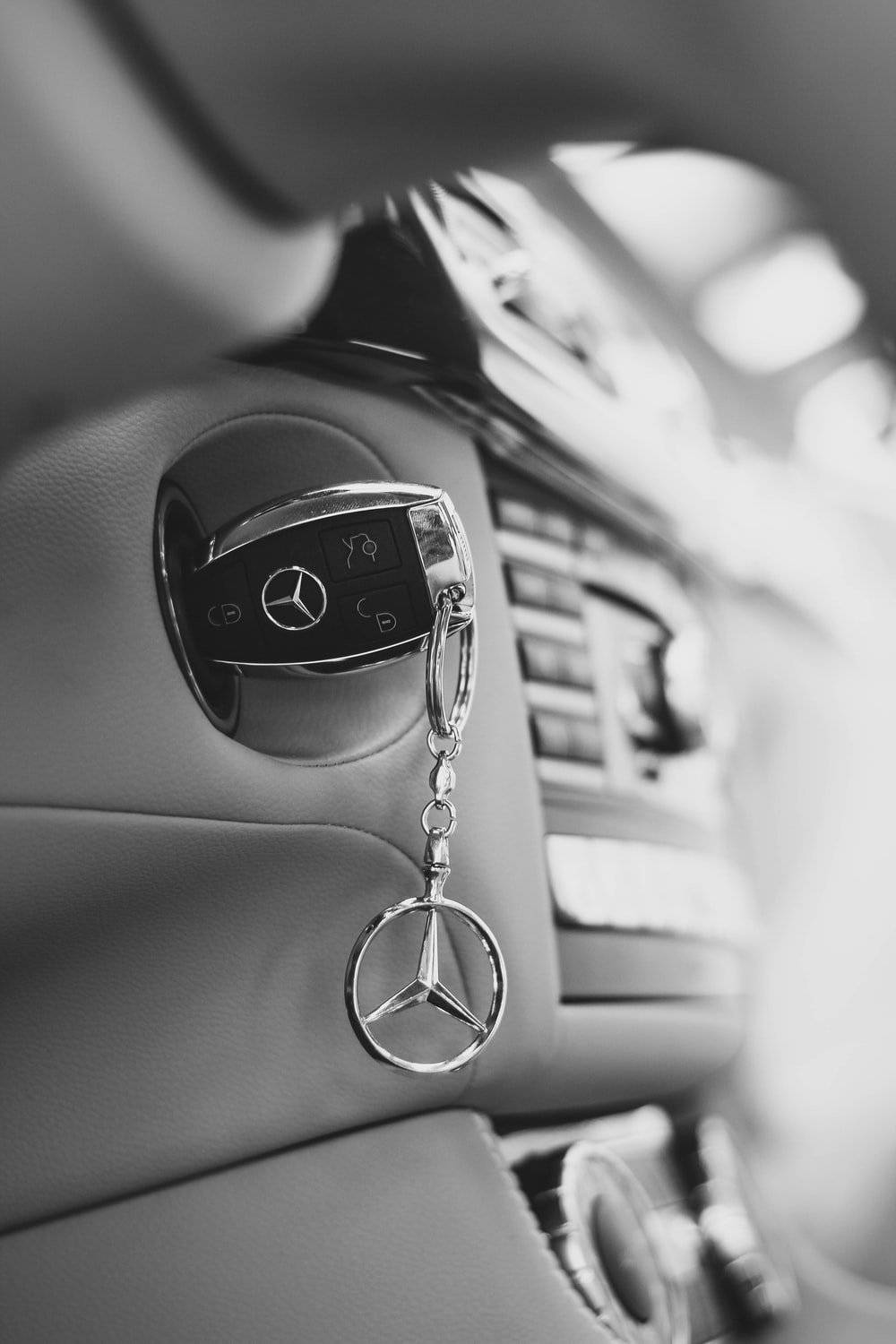 Elegant Mercedes-Benz Car Key in Black and White Wallpaper