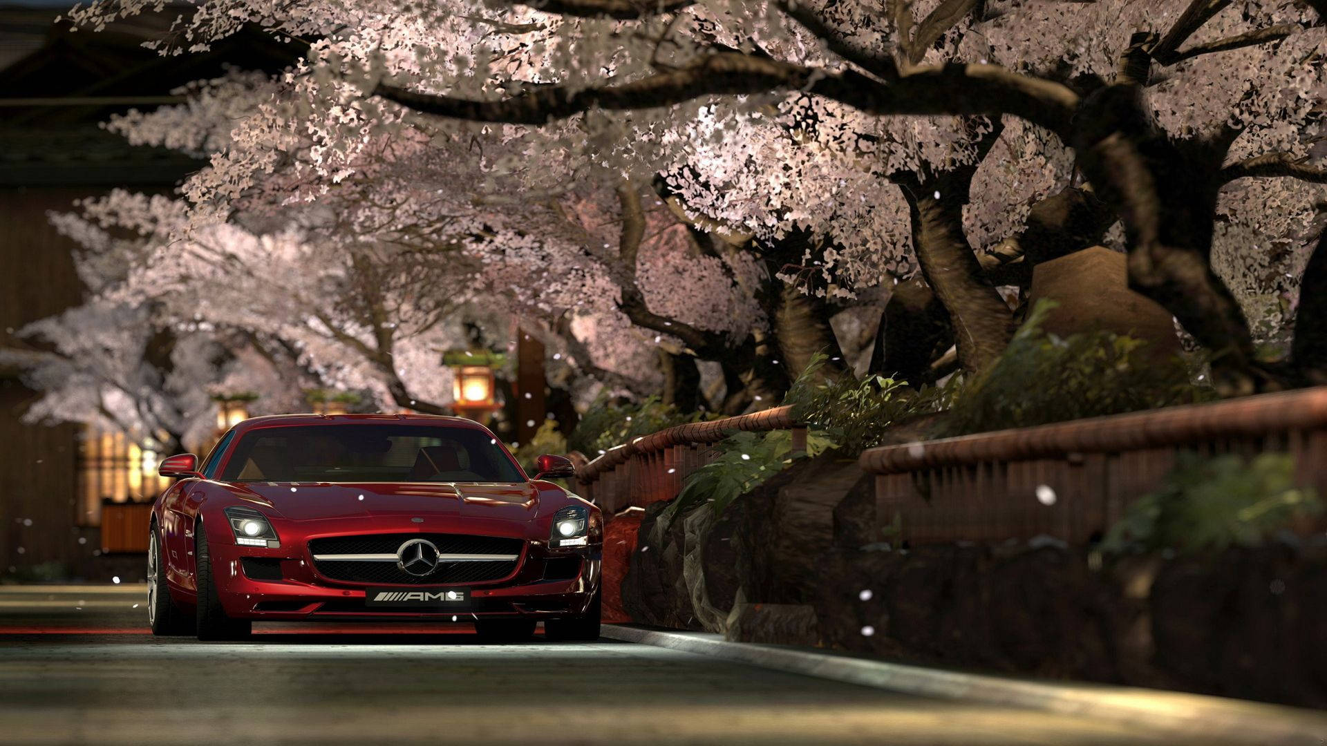 Mercedes Benz Car Underneath Cherry Blossoms Wallpaper