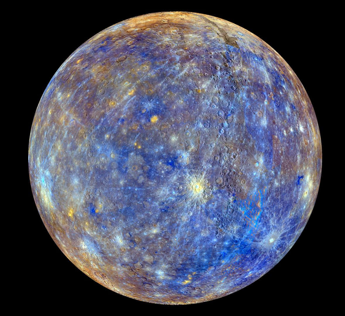 A close-up of the planet Mercury, from space.