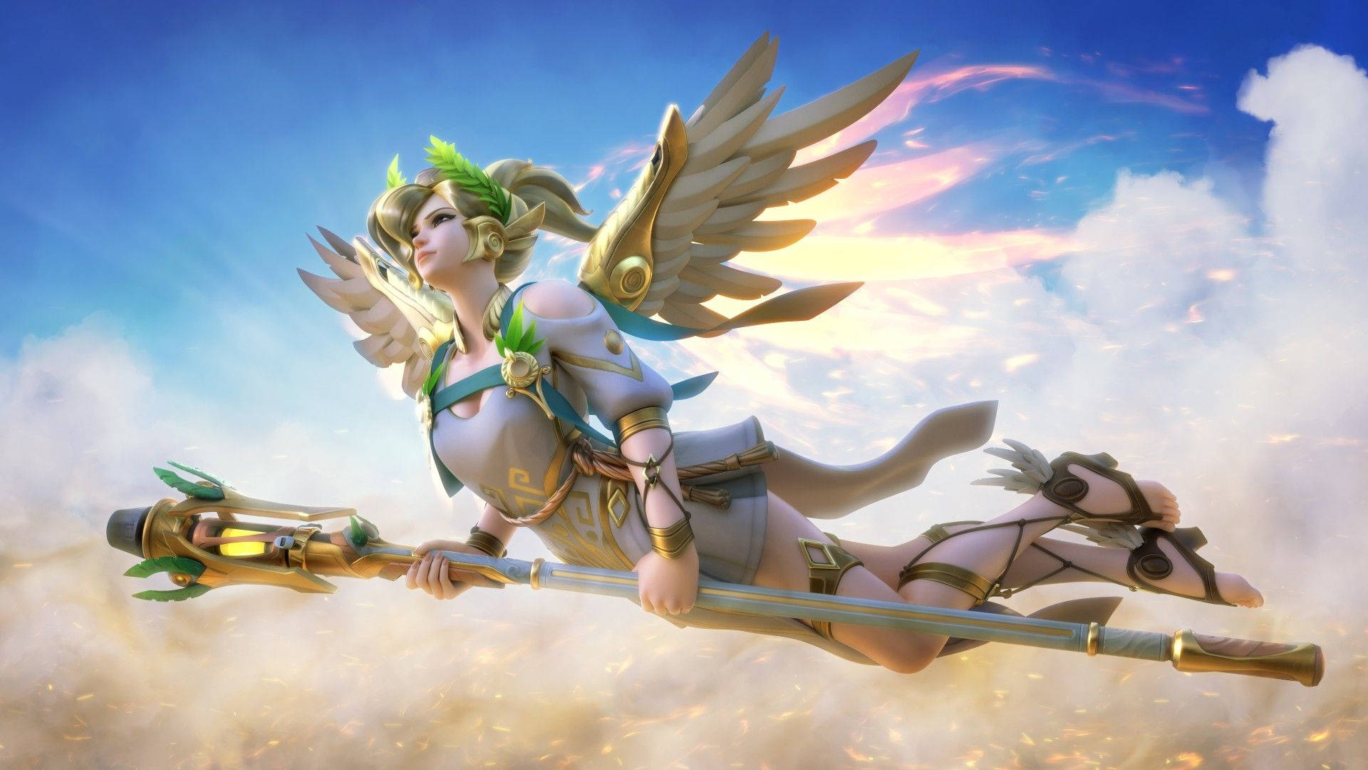 Mercy Flying Above The Clouds Background