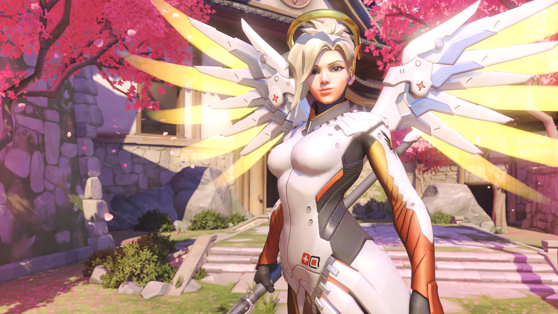 Support the team with Mercy's powerful healing capabilities in Overwatch. Wallpaper