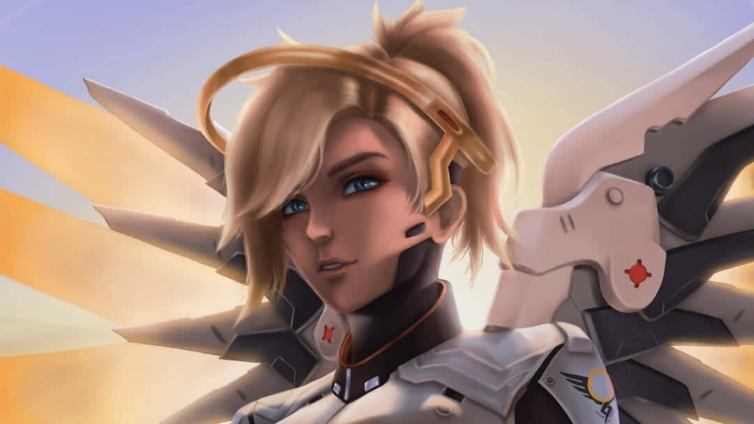 "Heroes Never Die. Take up the fight with Mercy from Overwatch" Wallpaper