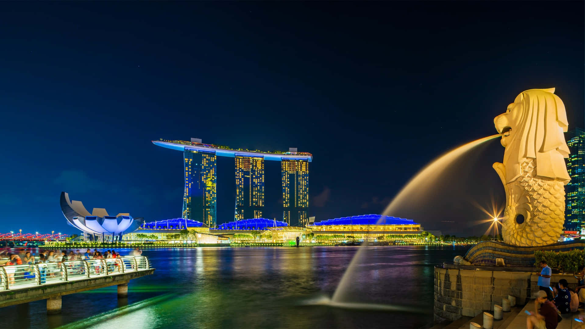 Merlion Park Singapore Night View Wallpaper