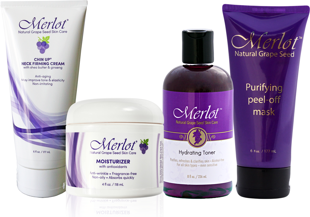 Merlot Skin Care Products Lineup PNG