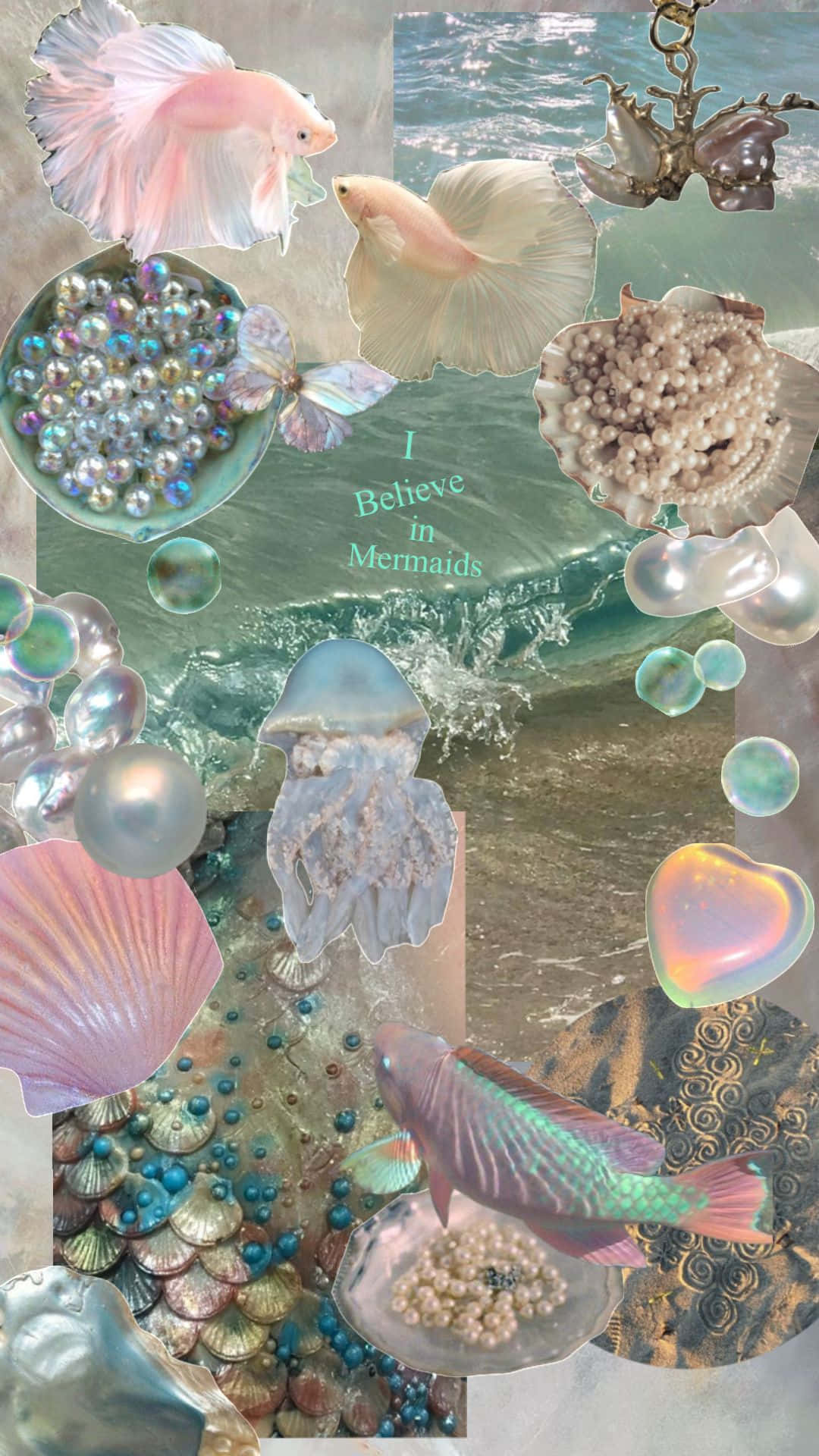 Mermaid Belief Pearl Aesthetic Collage Wallpaper