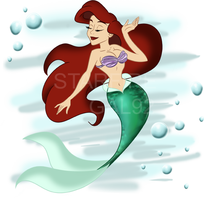Mermaid Cartoon Underwater Bubbles PNG