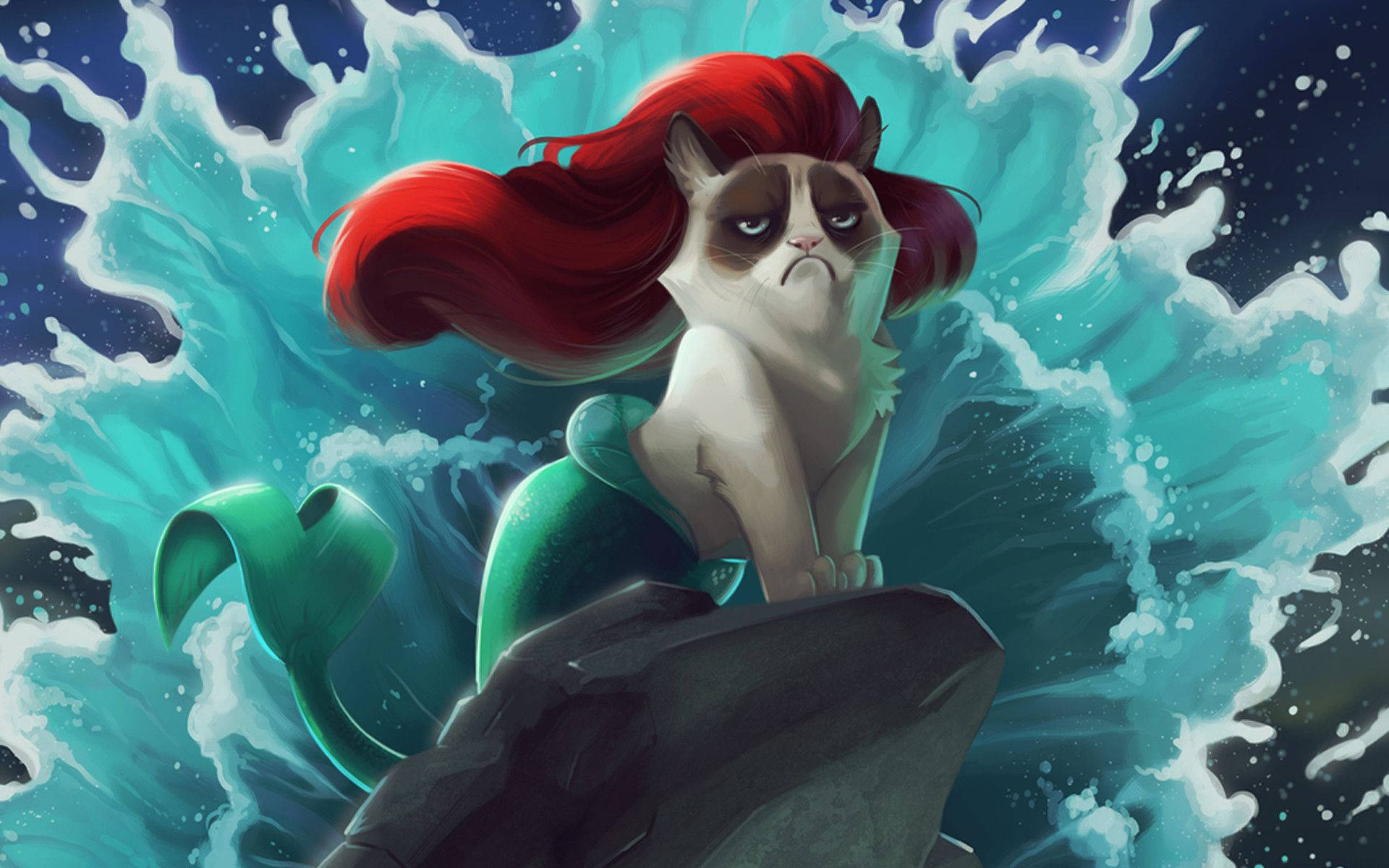An Enchanting Mermaid Cat Swims Through the Aqua Wallpaper