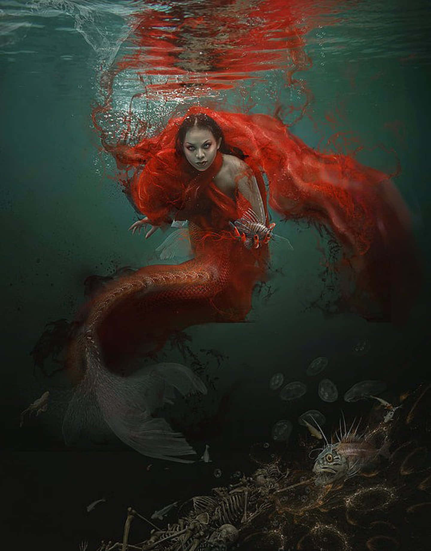 Red Mermaid Color Picture Artwork