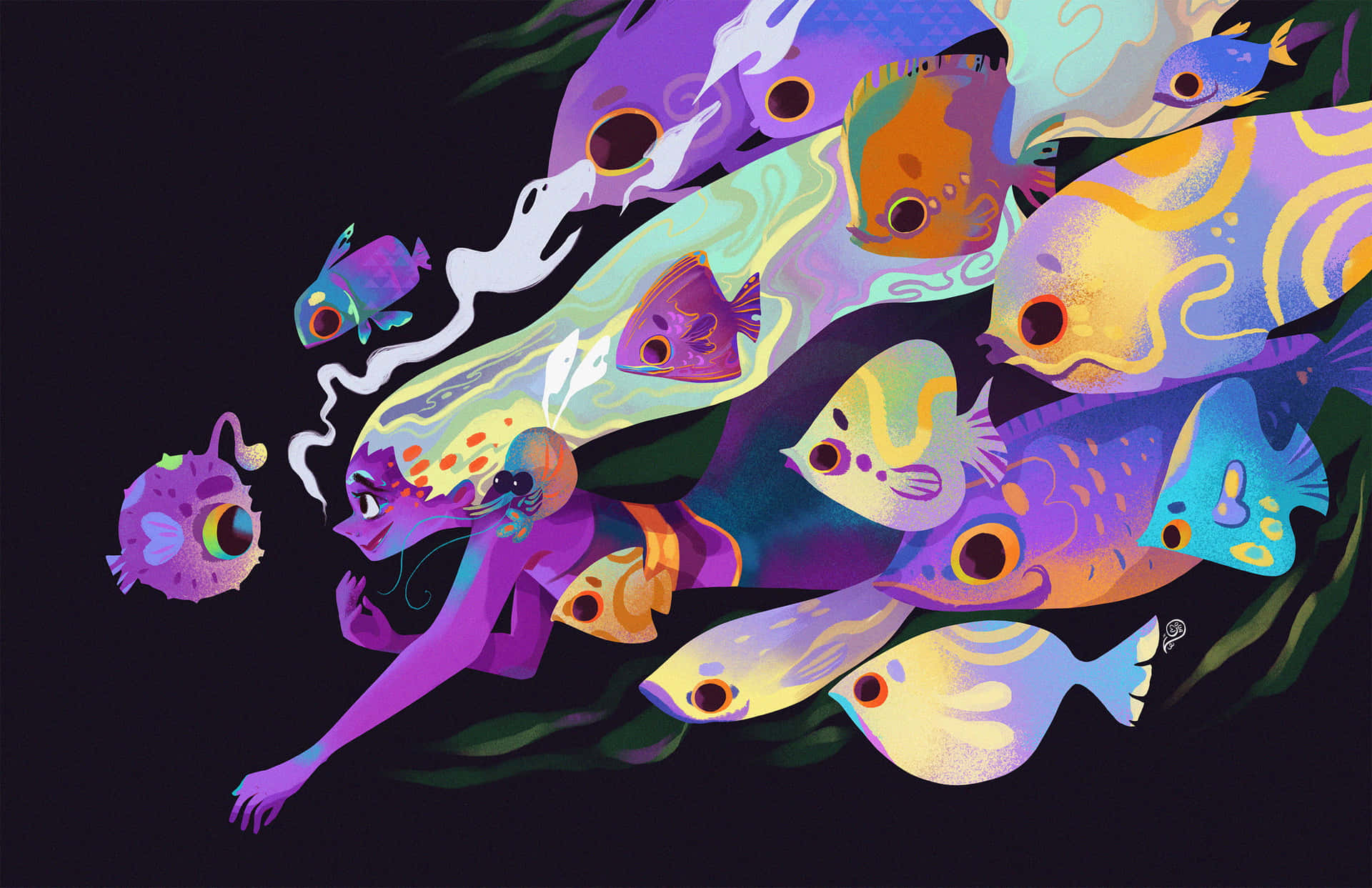 Merman Farve Billede Farverige Fisk Baggrund Tapet