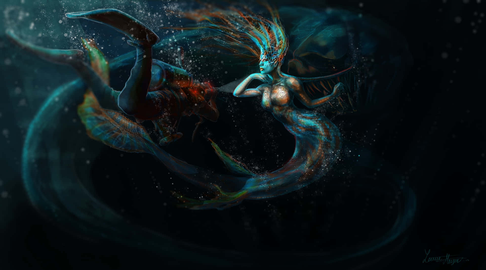 Immaginecolorata Con Estetica Oscura Di Una Sirena Principessa Sottomarina