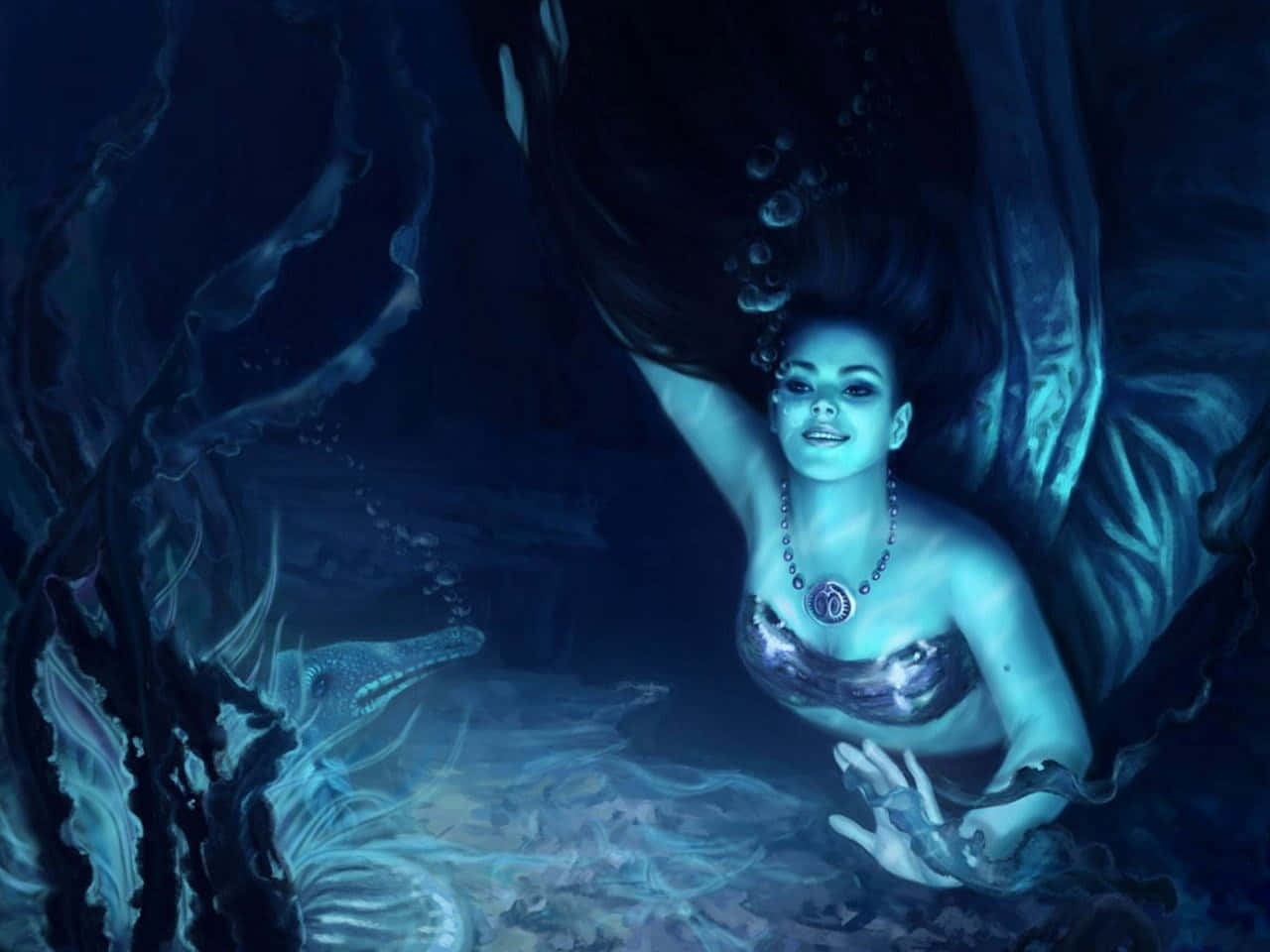 Meerjungfrau,farbiges Bild, Dunkle Unterwelt